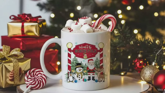 “Welcome to the North Pole – Santa & Friends 15oz Christmas Mug”