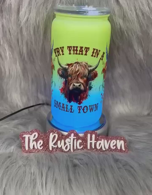 Try that in a small town highland cow 16oz matte plastic can
