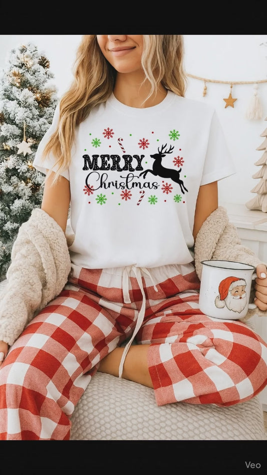 Festive Reindeer & Snowflakes Christmas T-Shirt