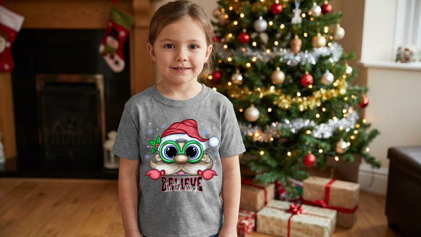 Kids “Believe in the Magic” Quirky Santa Christmas T-Shirt