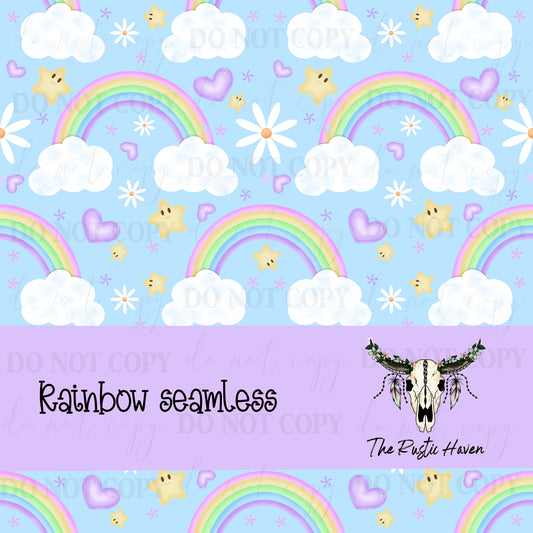 Pastel Rainbow Clouds & Stars Seamless Pattern PNG | Cute Kawaii Sky Digital Paper | Sublimation & Fabric Print Design