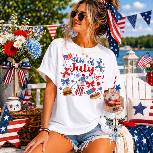 4th of July Land of the Free T-Shirt | Patriotic Graphic Tee | Red White & Blue Independence Day Shirt | Women's Summer BBQ Tee