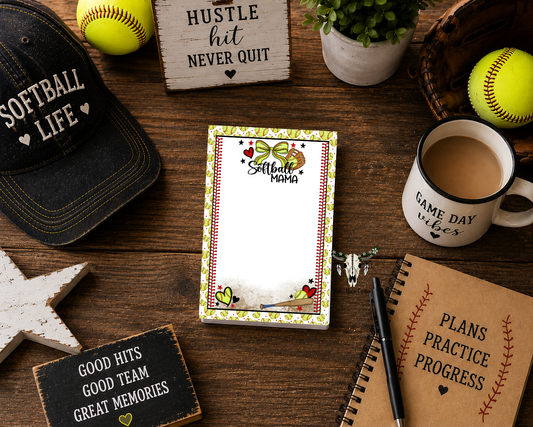 Softball Mama Notepad | 4x6 Personalized Style Memo Pad | 50 Sheet Desk Pad