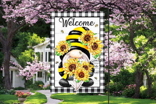 Cute gnome/sunflower garden flag